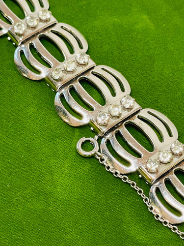 Silver and Rhinestone Bracelet and Earrings set Devil's Details